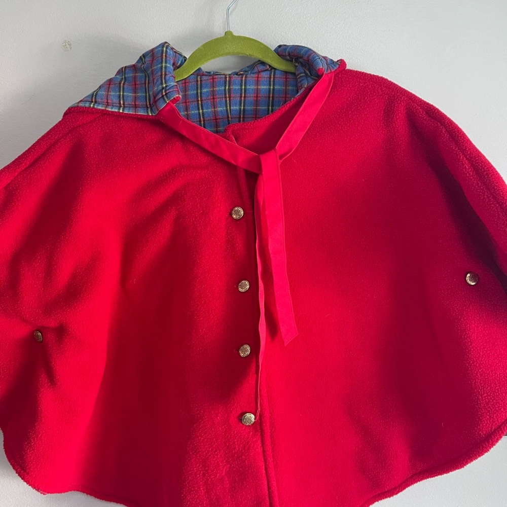 precious girls CAPE, red, fleece, flannel lined.